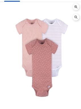 Gerber 3-Pack Short-Sleeve Baby Bodysuits in Blush, Dusty Rose & White Size 6-9m